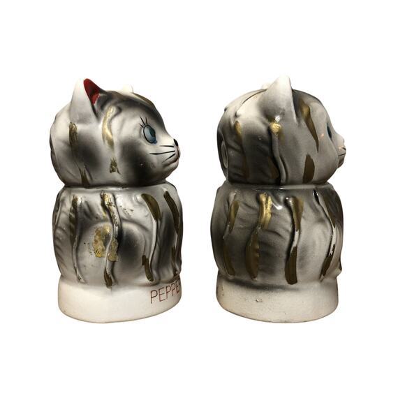 Vintage 1950s Anthropomorphic Cat Salt and Pepper Shakers Grey - Picture 2 of 8